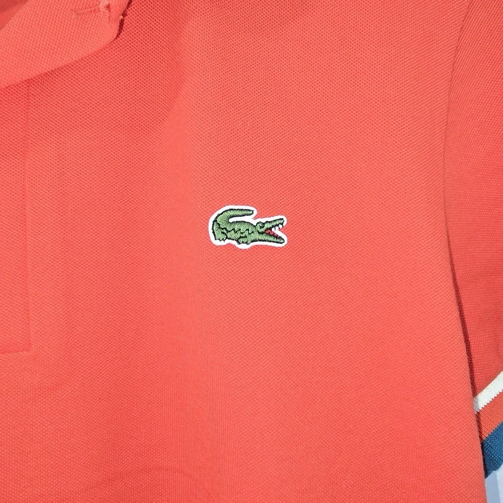 Lacoste Made In France Polo Shirt Mens Small Orange Stripe Trim Croc Logo